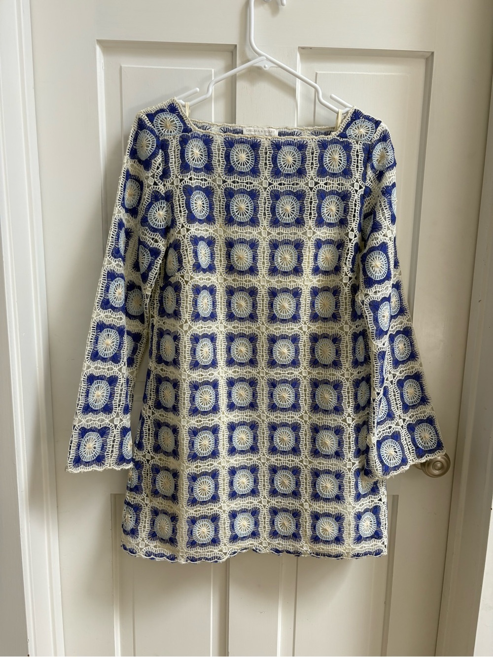 Chelsea & Violet Blue and Cream Crochet Square Dress